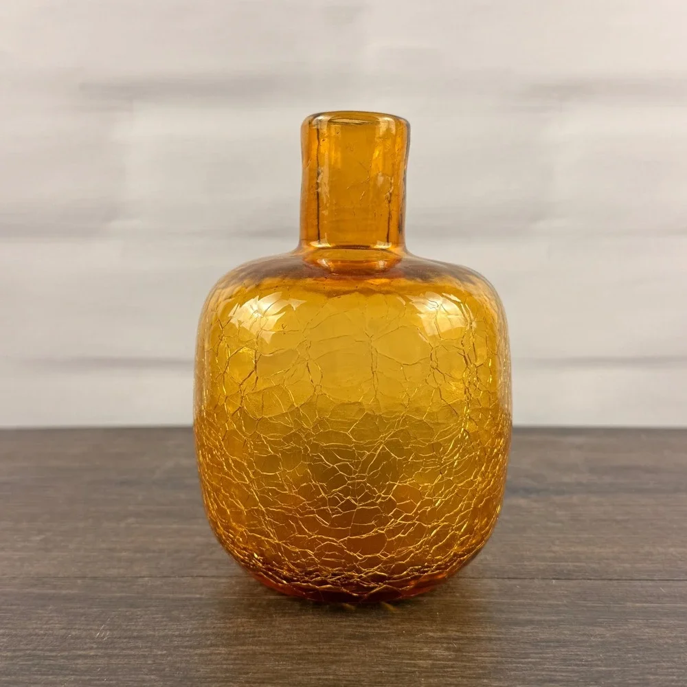 Blenko 6424 Wheat Crackle Glass Bud Vase Vintage Mid Century Modern Art Glass
